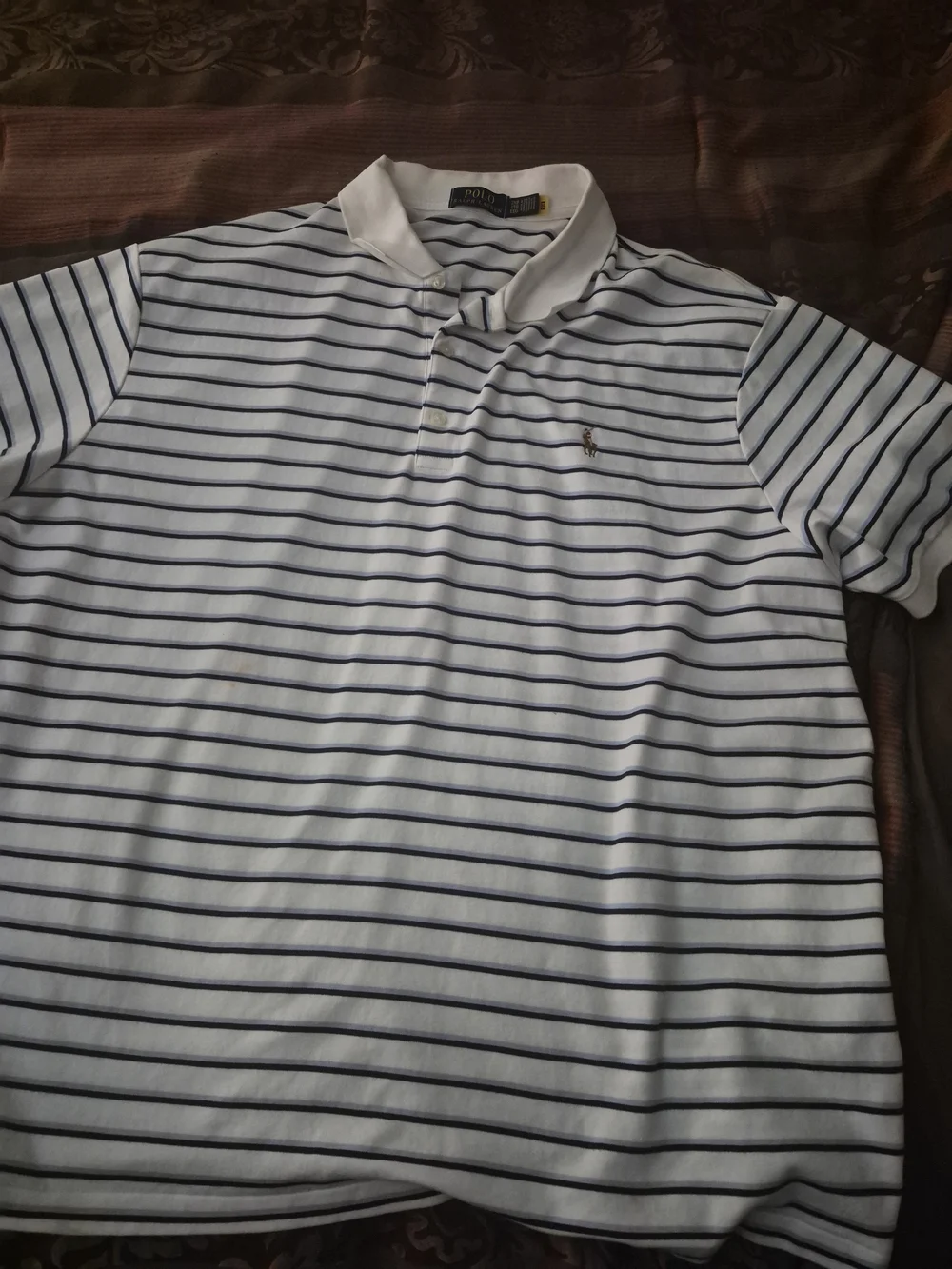 Polo by Ralph Lauren White & Navy Stripe Cotton Polo Shirt